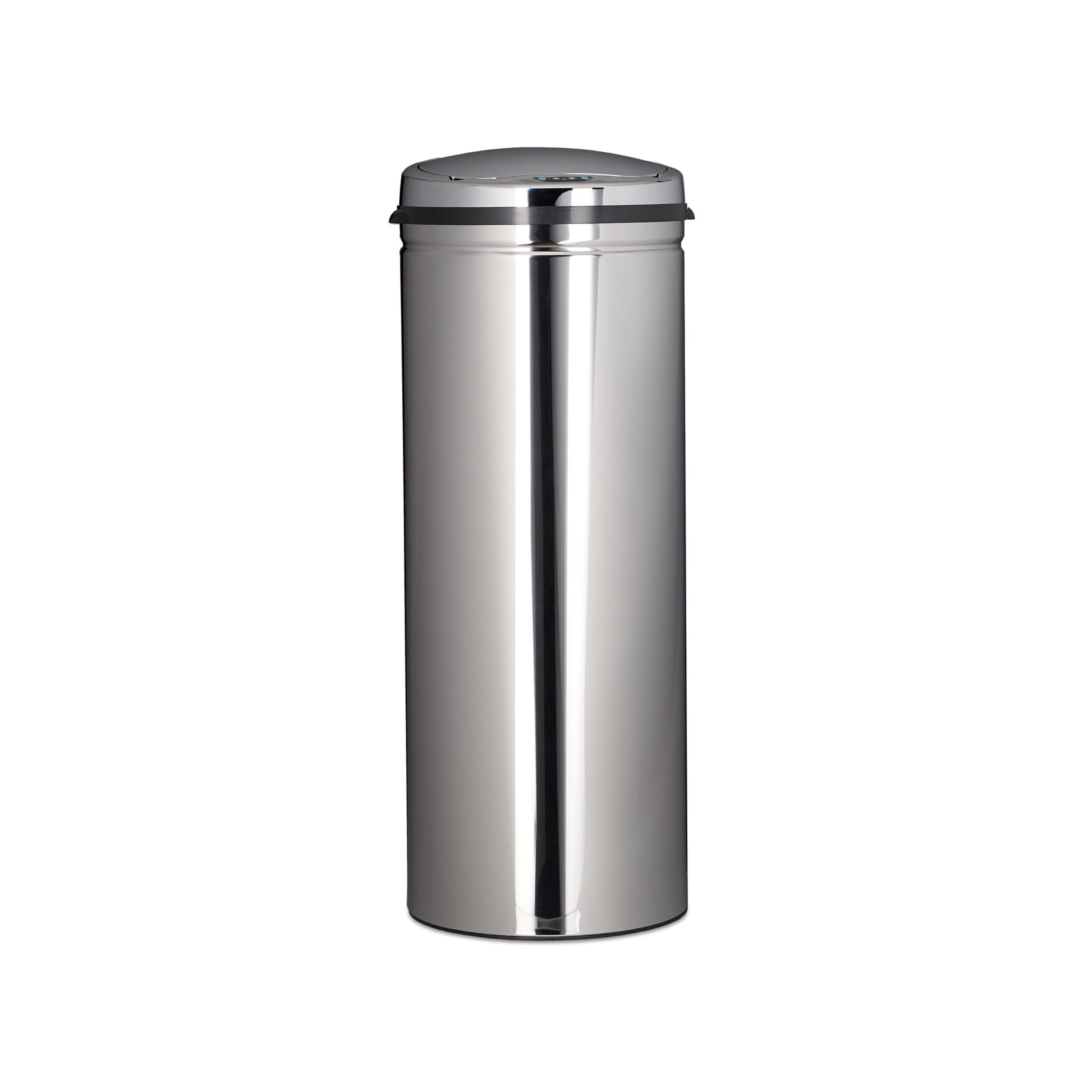 Relaxdays Cubo de Basura Cocina, 50 L, con Sensor, de Acero Inoxidable, 80 x 30 cm, Tapa Automática, Redondo, Plateado