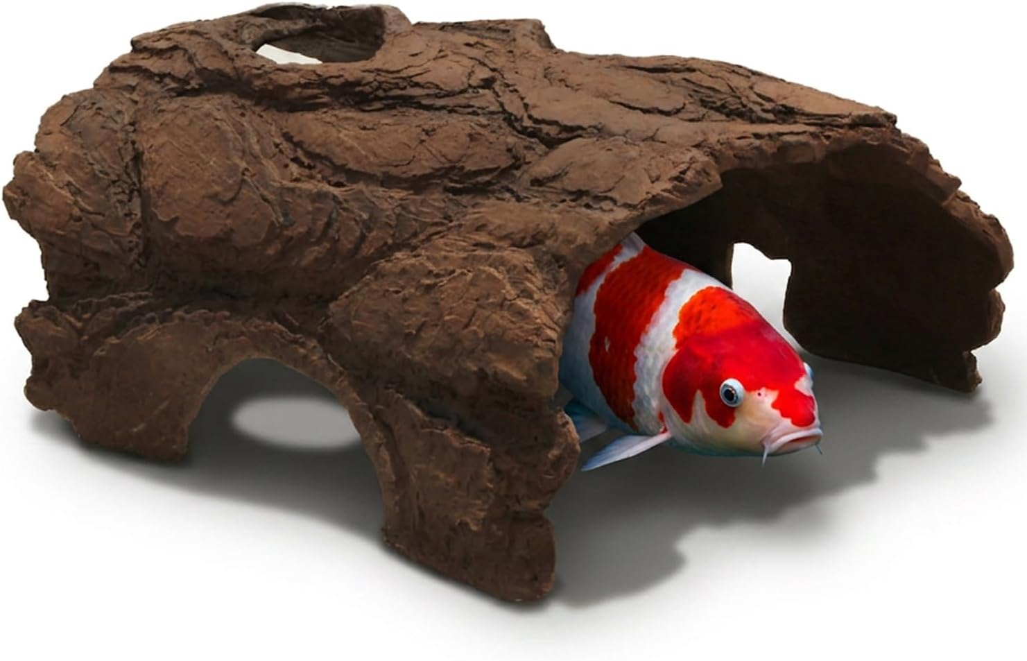 Pine Bark Fish Cave, Camouflage Hiding Shelter for Koi Pond, Realistic Underwater Sanctuary to Protect Fish from Herons