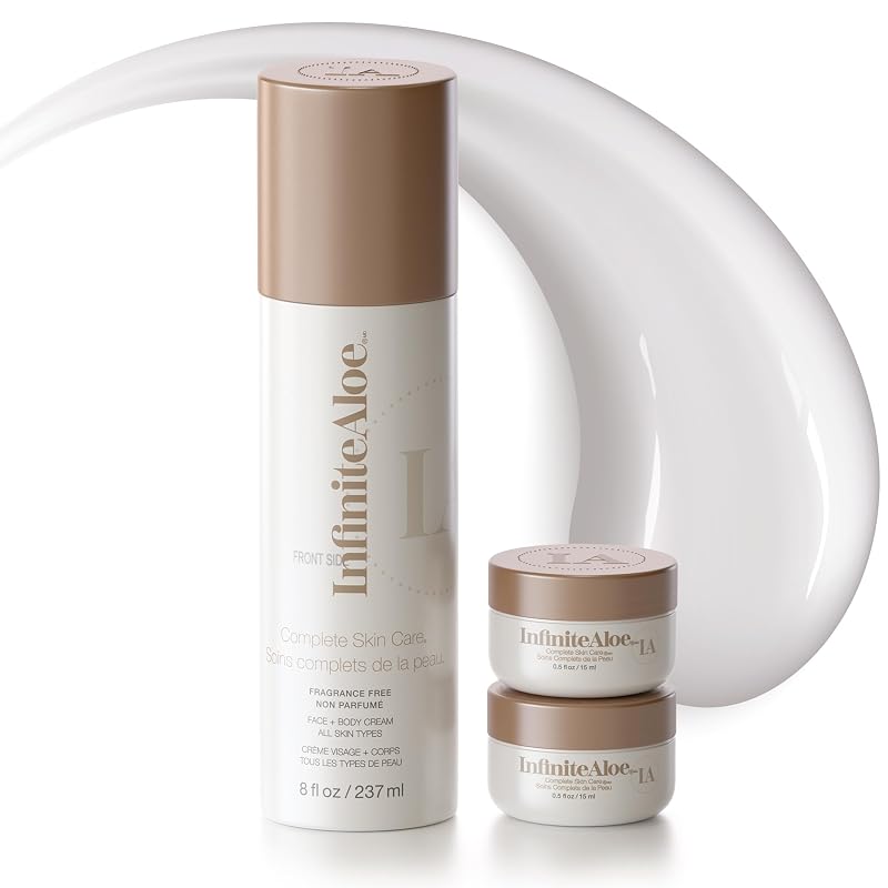 Creme facial e corporal InfiniteAloe sem fragrância, com aloe vera, bomba airless e 2 frascos de viagem
