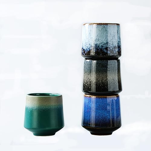 LIUCUON Juego de tazas de té de cerámica japonesas, taza de espresso, tazas de café de porcelana, juego de 4 tazas de té para el hogar y la oficina,