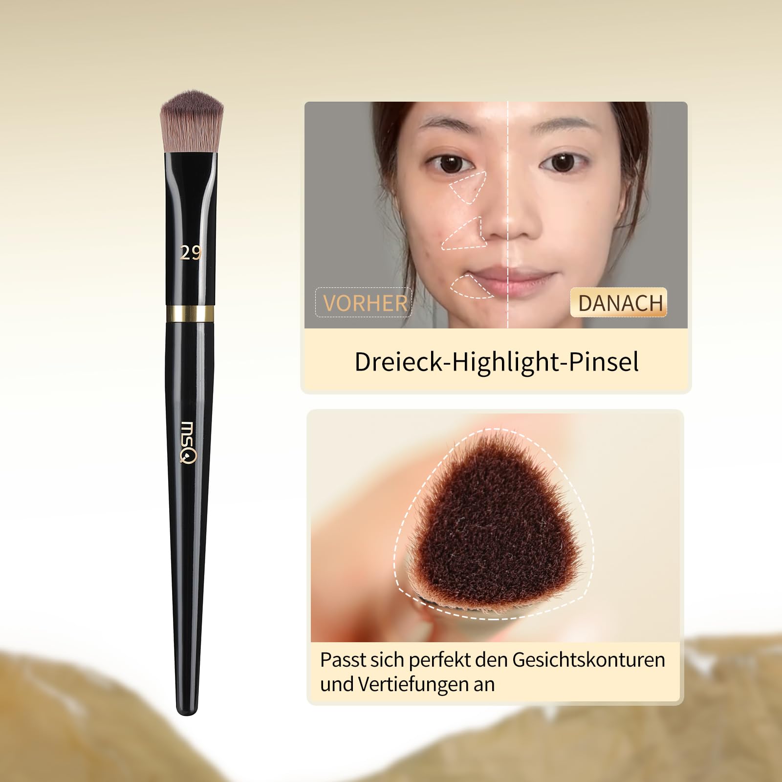 MSQ 1 pincel triangular para corrector,pincel angular para detalles facial