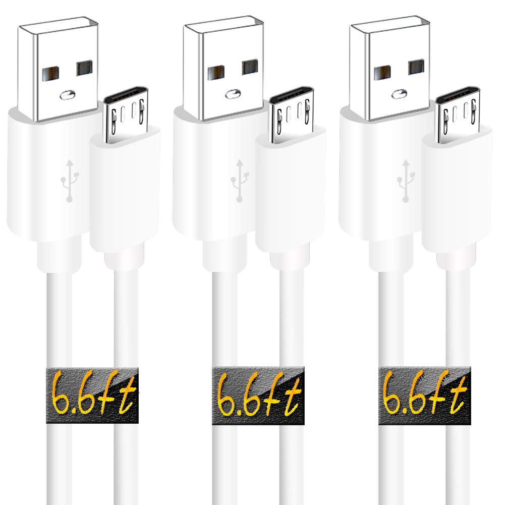 Micro USB Cable Android (3Pack 6FT) Fast Charging MicroUSB Charger Cord for Fire 7 HD 8 10 Tablet Kids Edition E-ReaderSmart TV SticksRokuPS4 Xbox One Samsung Galaxy S7 S6 Edge LG Charge Wire-White