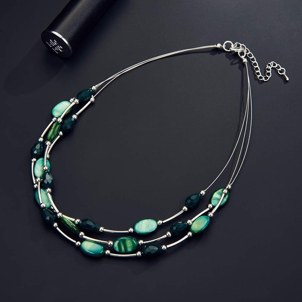 PEARL&CLUB Crystal Layered Statement Necklace For Women - Choker Necklace with Chunky Silver Chain, Birthday Gifts For Women - Image 6