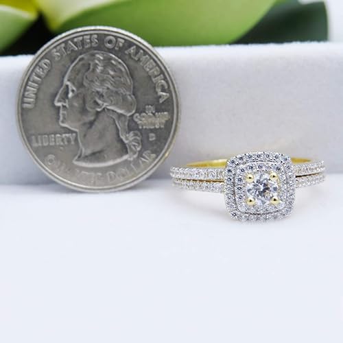 Vista 8 de Dazzlingrock Collection Juego de anillos de boda de doble halo de circonita cúbica redonda para mujer (1.50 qtw, color blanco, claridad limpia)