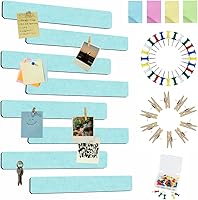 Vista 17 de Vuzvuv 8 tiras de barra para tablón de anuncios con 50 alfileres y 10 pines de clip de madera, tablero de corcho autoadhesivo para pared, tablero