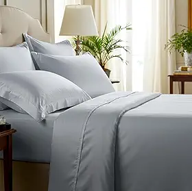 Jogo De Cama Lençol Kit De 3 Peças 400 Fios 100% Algodão Egípcio Tecido Liso Toque Macio Casal Queen King Solteiro (2 PCS) (CINZA, QUEEN)