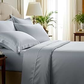 Jogo De Cama Lençol Kit De 3 Peças 400 Fios 100% Algodão Egípcio Tecido Liso Toque Macio Casal Queen King Solteiro (2 PCS) (CINZA, QUEEN)