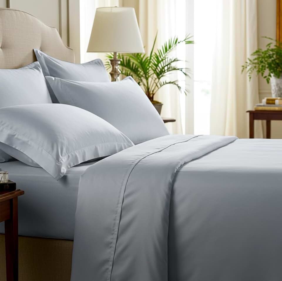 Jogo De Cama Lençol Kit De 4 Peças 400 Fios 100% Algodão Egípcio Tecido Liso Toque Macio Casal Queen King Solteiro (3 PCS) (CINZA, SOLTEIRO (3 PCS))