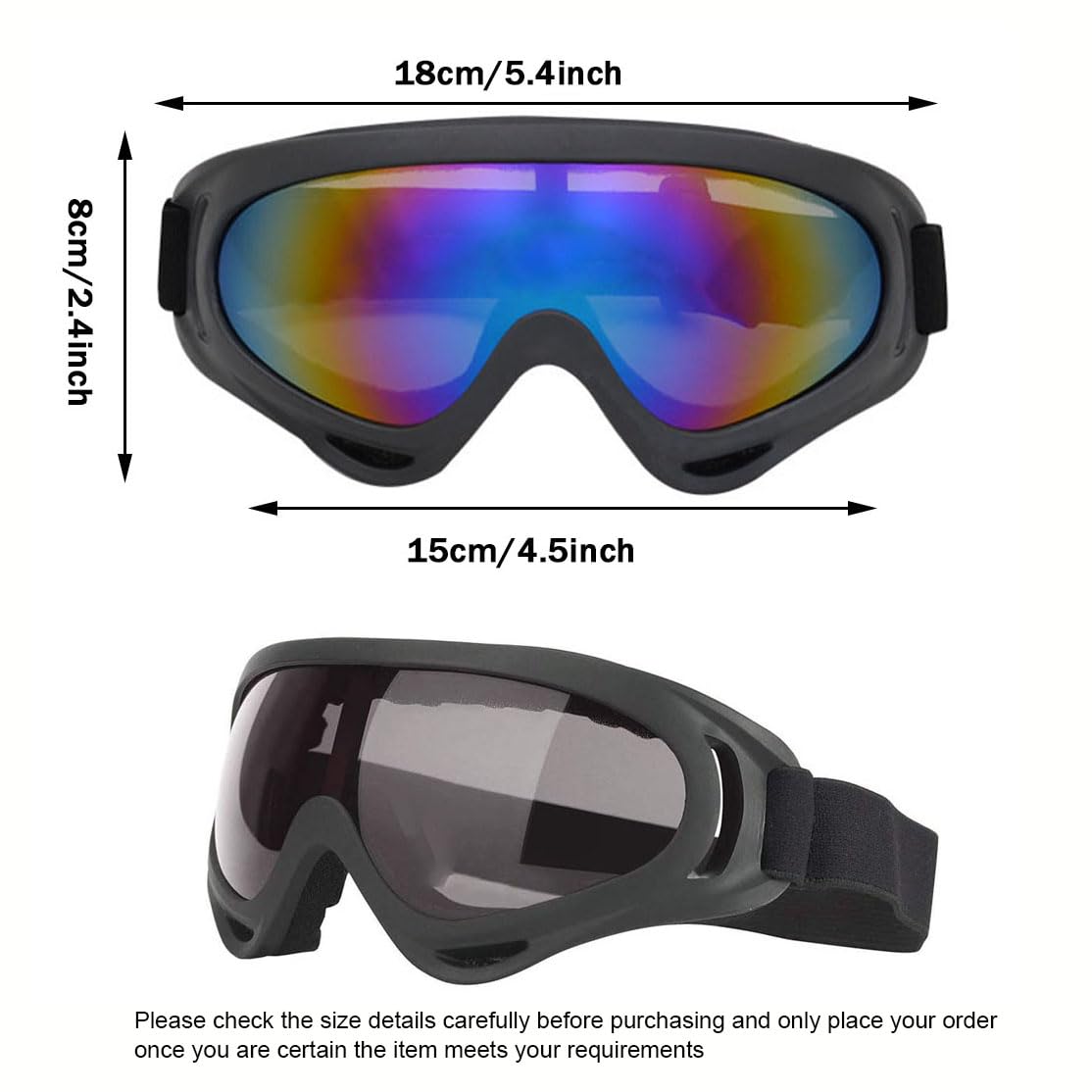 2 Pièces Lunettes de Ski de Plein Air, Lunette de Ski Homme & Femme, Ajustable Brise-vent Protection UV PC ère Lunettes de Neige pour Le Ski pour l'Alpinisme, Le Ski, Le Surf (Coloré, Gris)