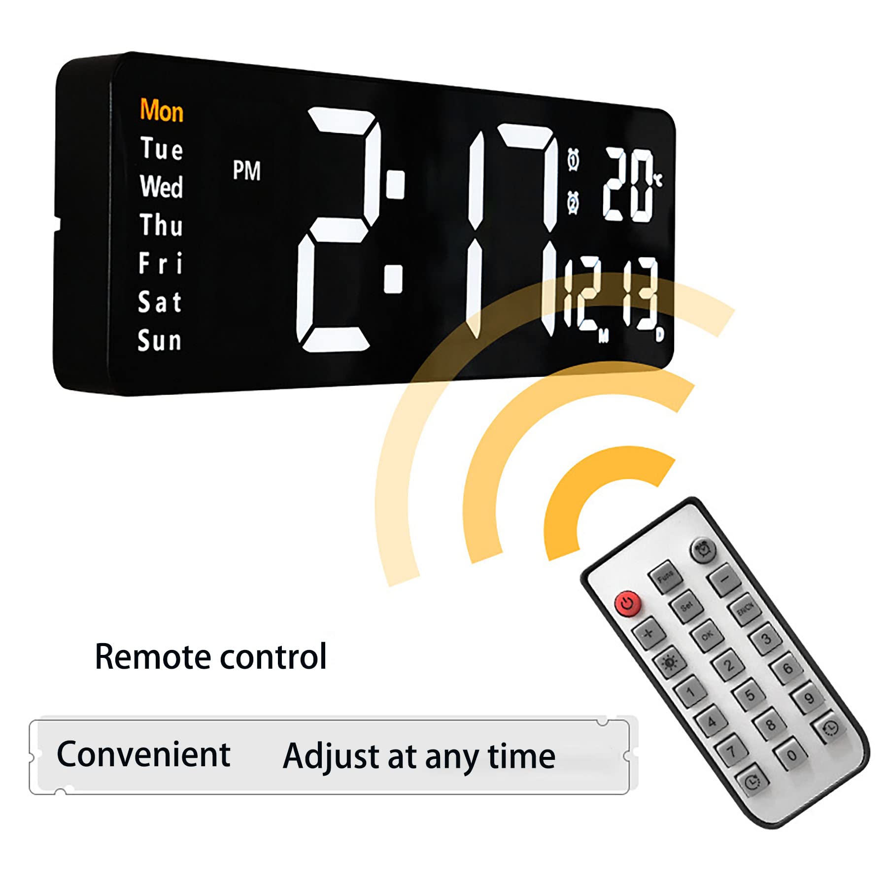 LED Reloj de Pared Digital, Reloj con Control Remoto, 10 Niveles de Ajuste de Brillo, Reloj Despertador con día/Fecha/Temperatura para el hogar Aula,White Shell,Blue Light