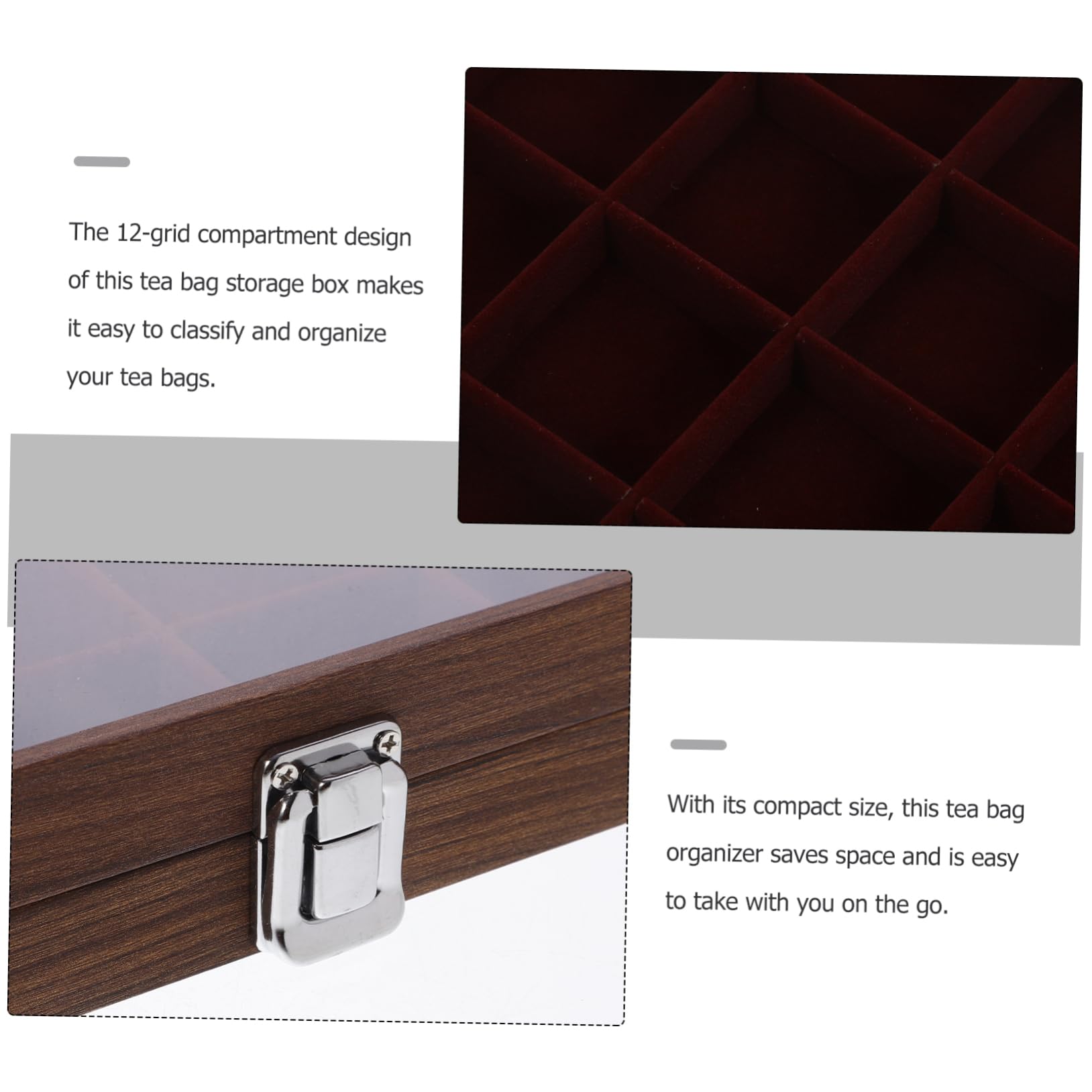 LABRIMP Caja De Almacenamiento De Té De Madera Con Tapa Transparente Organizador De Bolsitas De Té Con Compartimentos Para Decoración y Organización Cocina