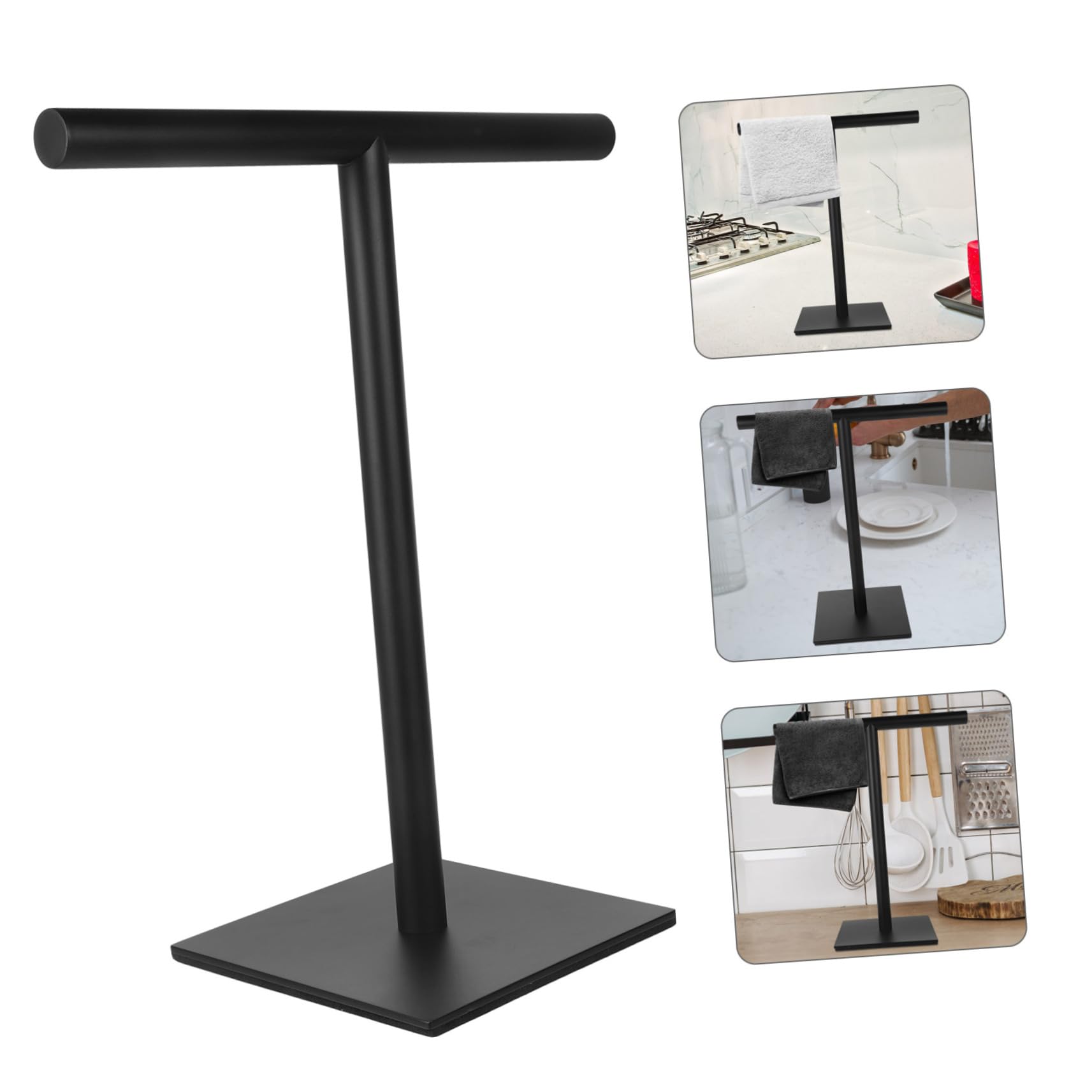 Toallero de acero inoxidable, soporte vertical en forma de T, base estable para encimera de baño, diseño que ahorra espacio y material resistente al óxido