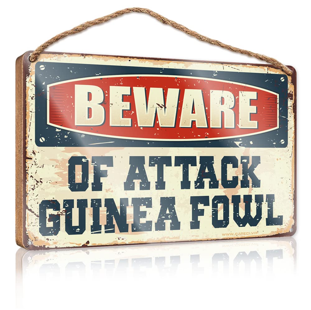 FZFN Wood Signs Decor Beware Of Attack Guinea Fowl Wooden Sign Bathroom Signs For Door Boys Bedroom Decor(23X35CM)