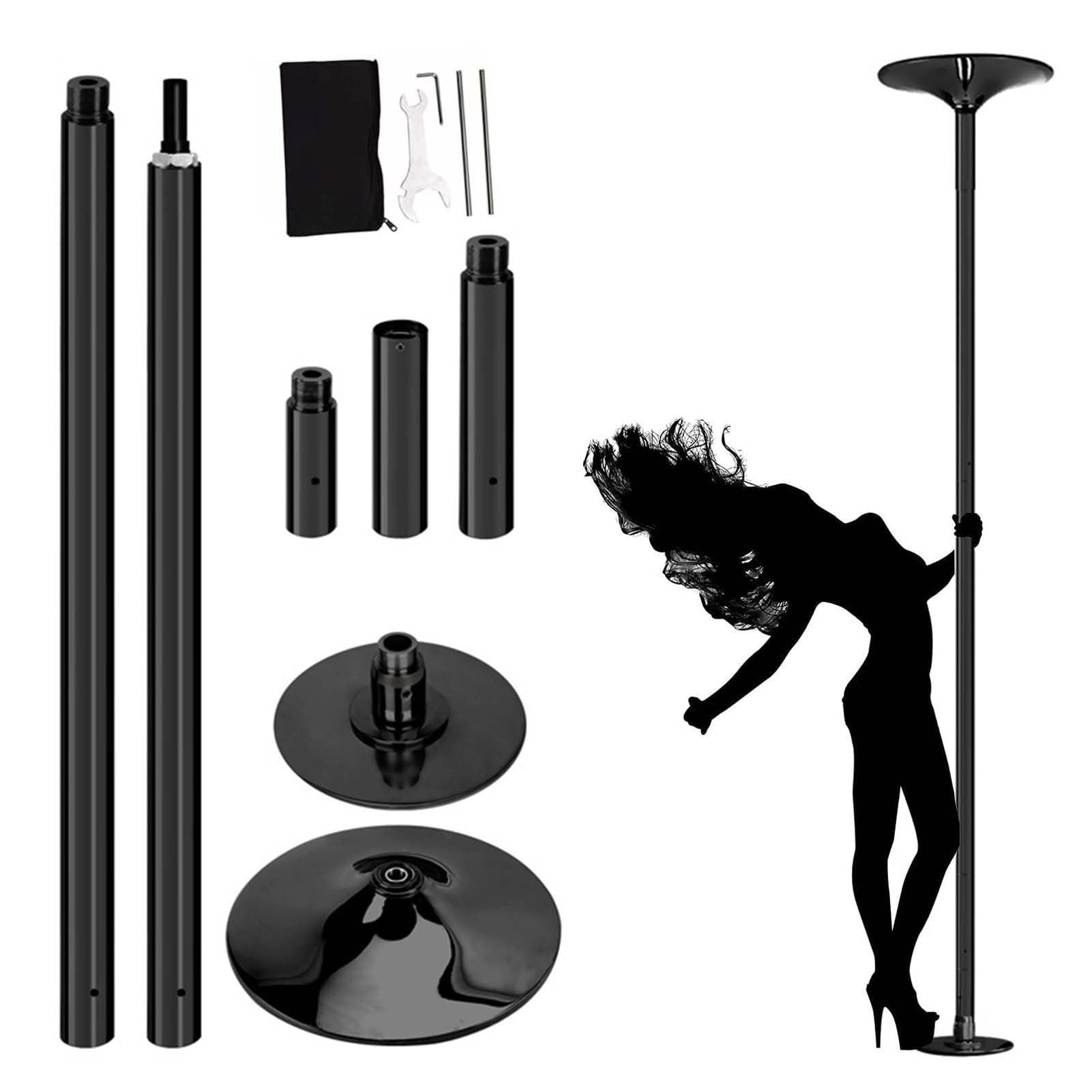 Black Spinning Dance Pole, Stripper Pole for Bedroom/Party/Living Room, Dancing Fitness Rod with Tools, No-Drill Portable Steel Pole (Color : 3.27M-3.8M(10.7FT-12.5FT))