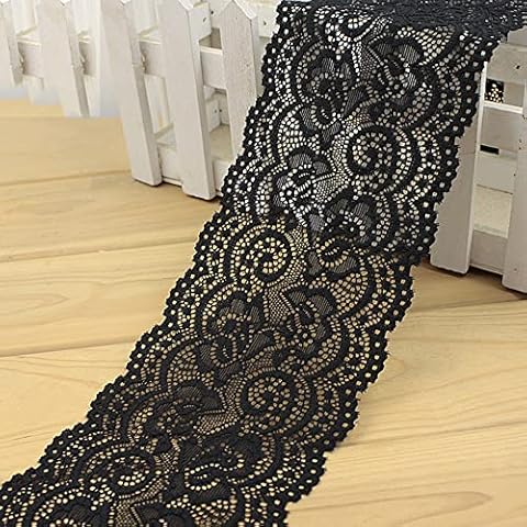 3 Yards Elastizität Spitzenbordüre Spitzenband,10cm Schwarz Spitzen-Blumen Borte Dekoband Zierspitze Zierband Spitzenstoff Spitzenborte zum Nähen Deko für Kleidung Unterwäsche Hochzeitskleid Tischdeko Cover