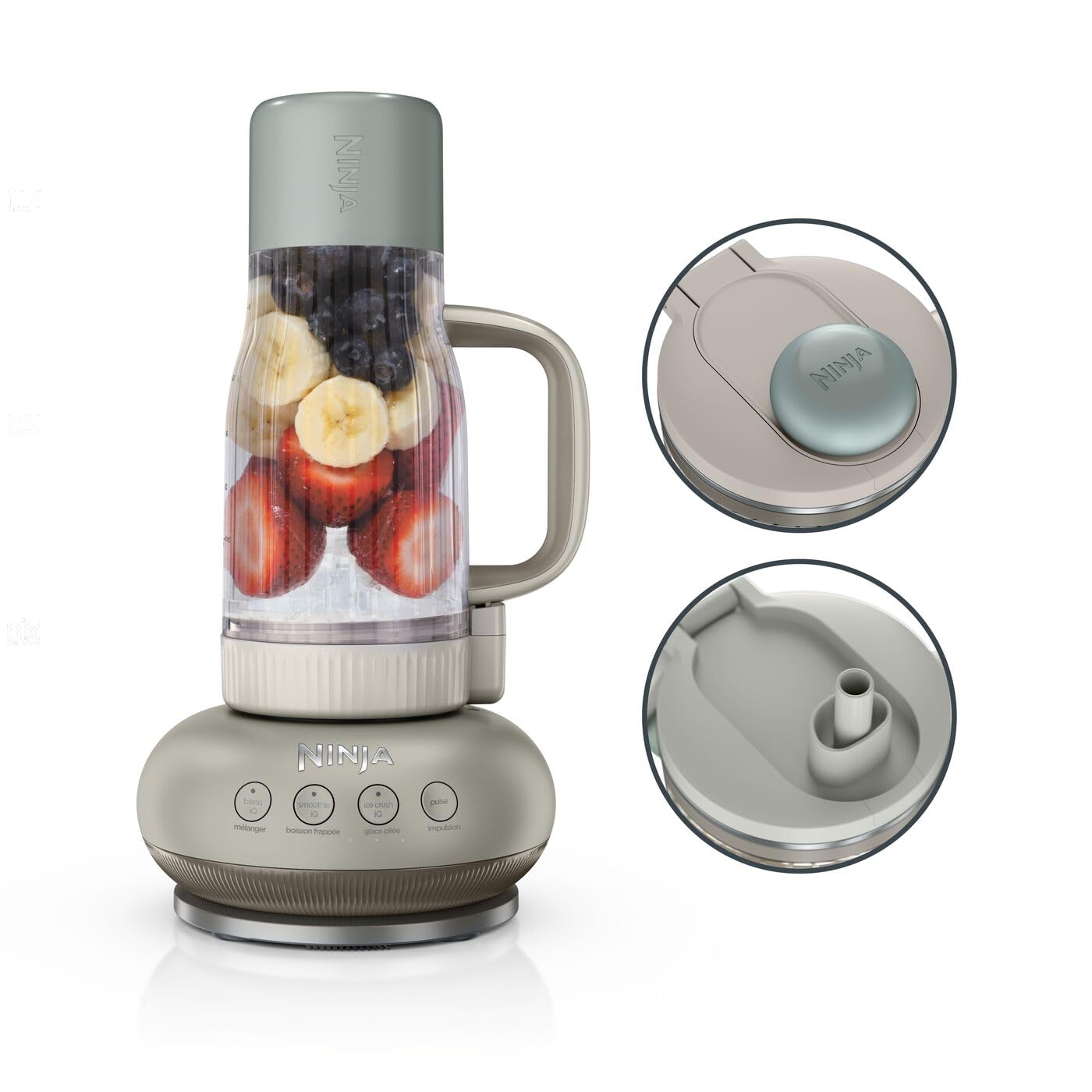 Ninja BlendBoss Mixer mit tragbarem Becher, Mixgerät mit abnehmbarem Reisebecher, 3 voreingestellte Auto-Modi, Stein DB351EUST