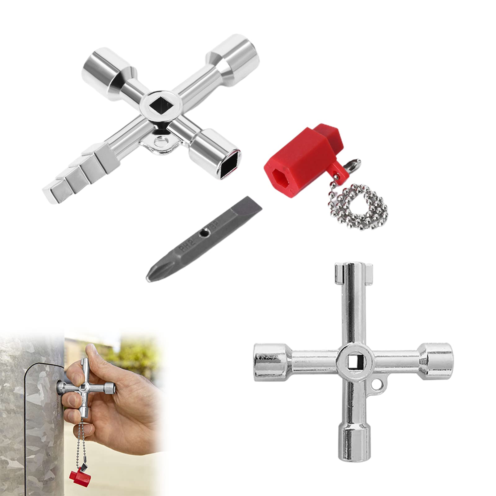 Chiave Multiuso A 4 Vie - Chiave Universale In Lega Di Zinco Per Valvole E Armadi - Foto 6