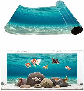 T&H XHome Aquarium Decor Backgrounds Pure Blue Water Pattern Fish Tank Background Aquarium Sticker Wallpaper Decoration Picture PVC Adhesive Poster 24.4" W x 12.4" H