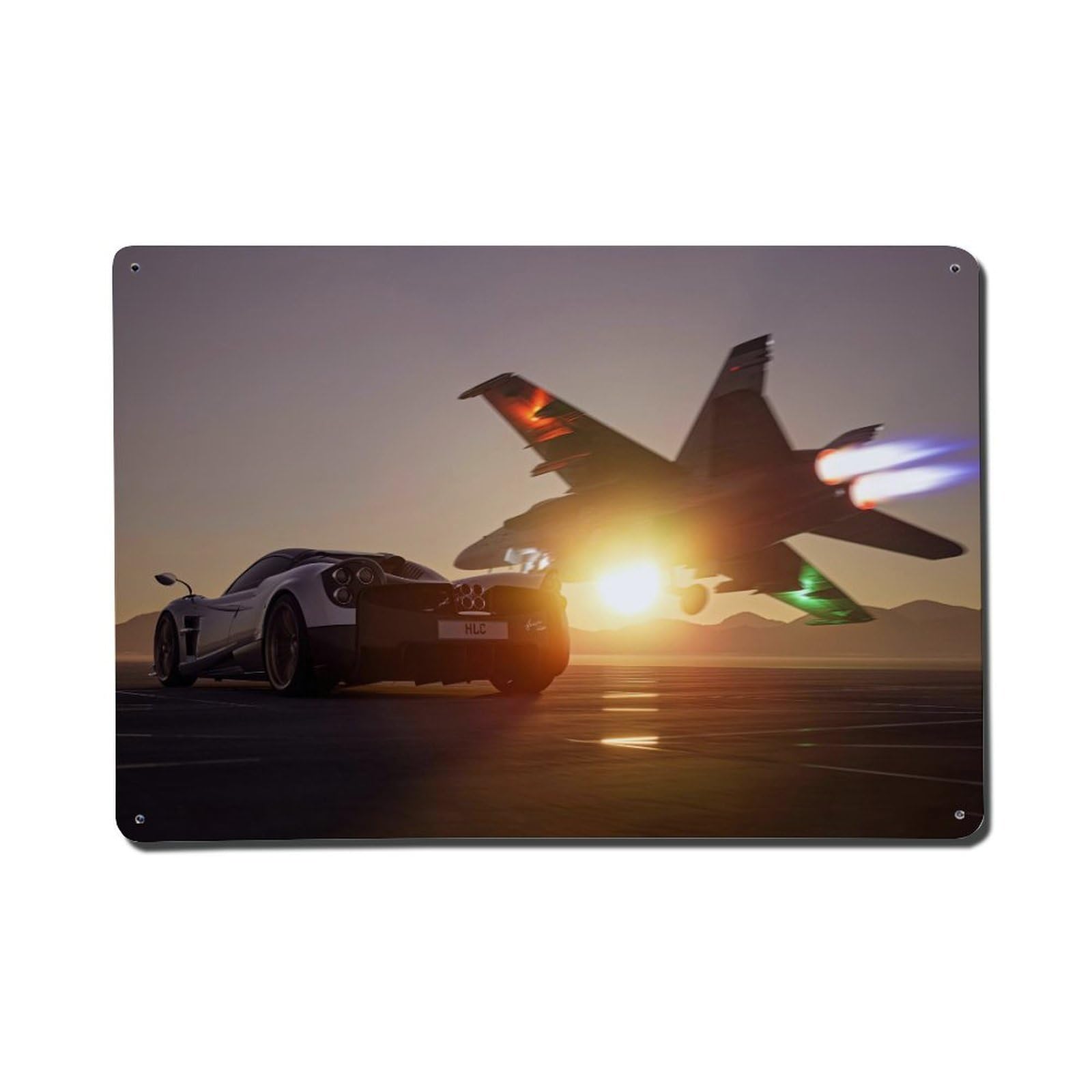 Supercar for Huayra And Fighter F-18 Metal Tin Sign Plaque Wall Decor for Cafe, Club, Garden Metal Poster 8x12Inch