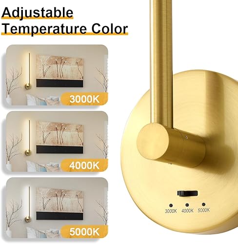 Miniatura 3 de Biewalk Juego de 2 apliques de pared modernos de alambre duro, lámpara de pared LED de 24 pulgadas con función de memoria, adecuada para dormitorio,