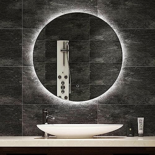 壁掛け鏡 LED 浴室鏡 おしゃれ Bathroom Mirror 直径 50cm 60cm 70cm 80cm バスルームミラー ラウンド バックライト付き HD メイクアップ ミラー 姿見鏡 全身鏡 リビングルーム バスルーム ベッドルーム 防曇鏡 美