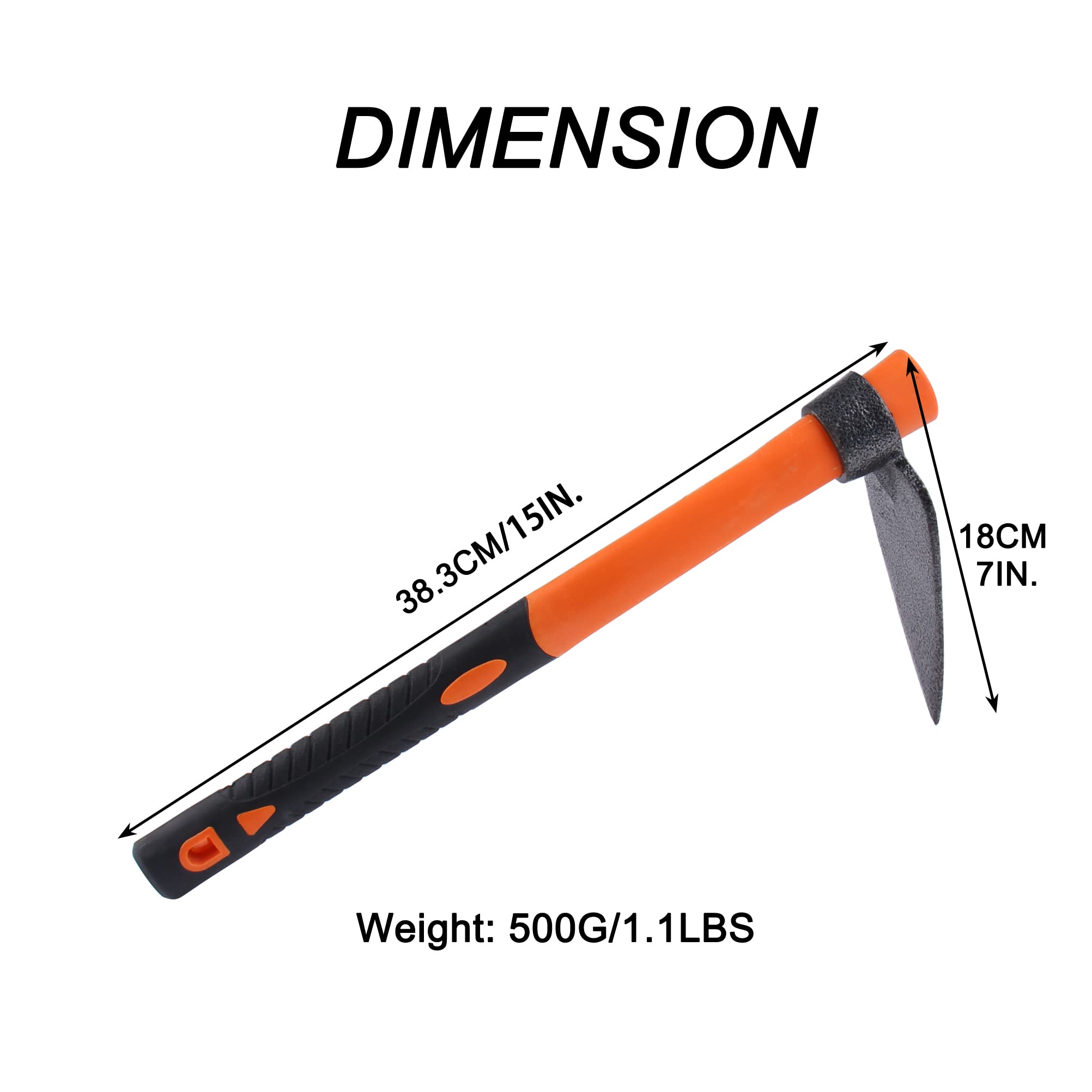 LUBAN Heart Pick with Heavy Duty Forged Adze and Ergonomic Non-Slip Handle 38.5mm/15inch Single Head Sharpening Pick for Gardening Hunting - Image 2