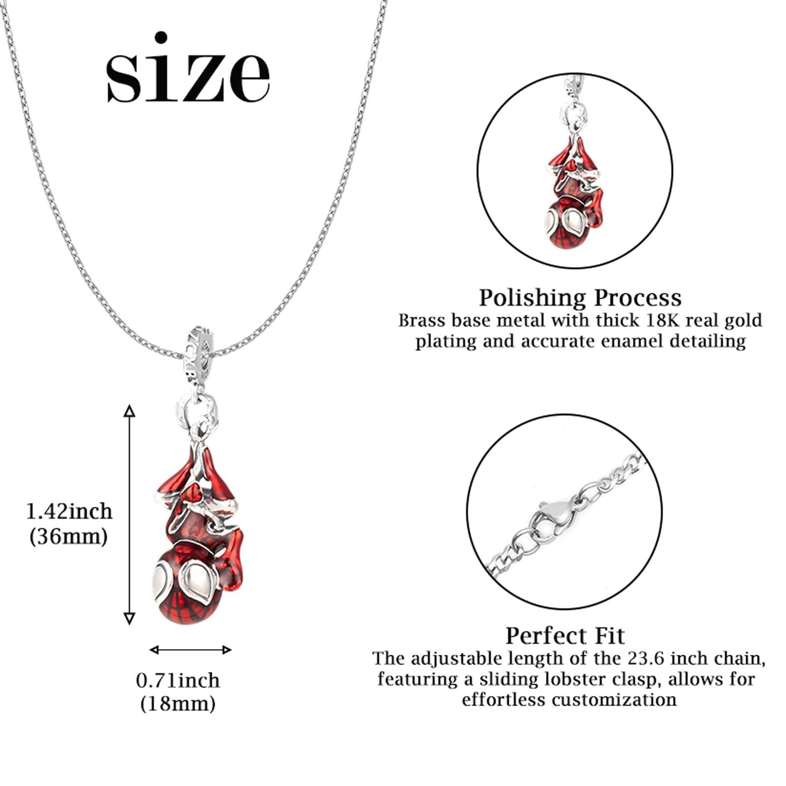Collar con colgante de SpiderMan para mujeres y hombres, cadena de joyería de araña ajustable roja, regalo rosa ideal para fanáticos del hombre araña, cosplay, uso diario, Latón, No es una 5