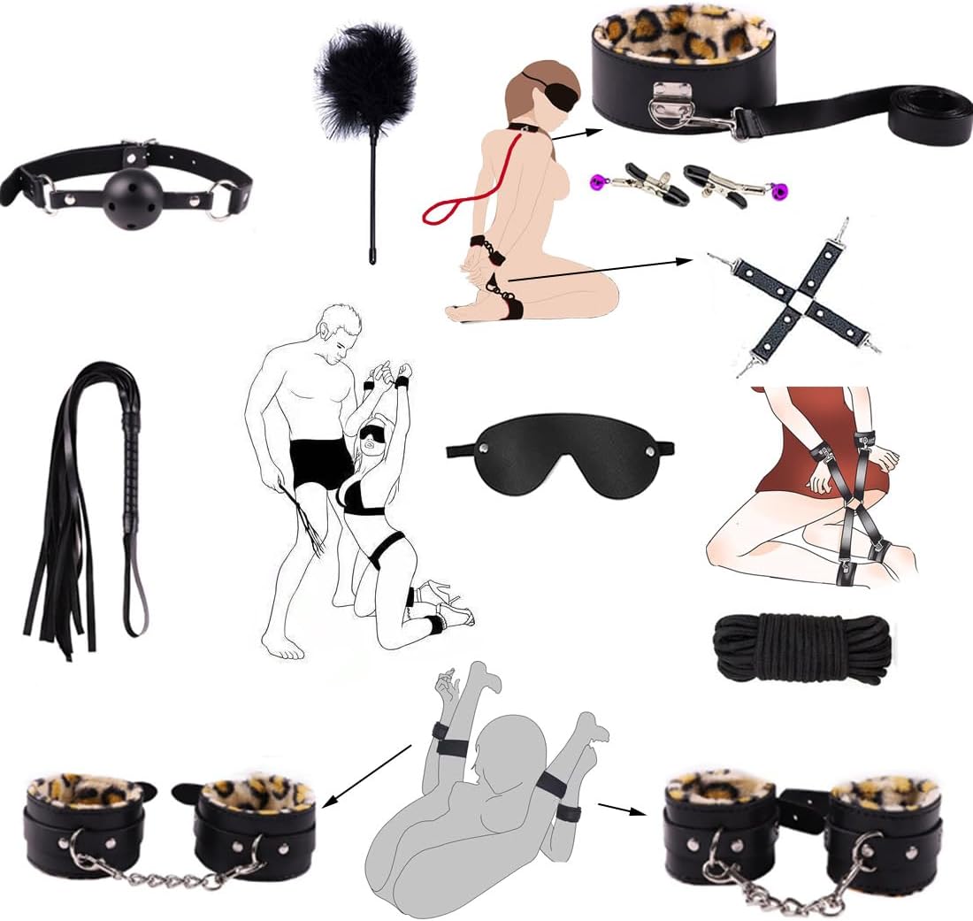 Anal Beads Butt Plug, BDSM Bondage Restraints Sex Toys Kit, Adjustable Restraints, Sex Accessories for Women and Men, SM Games