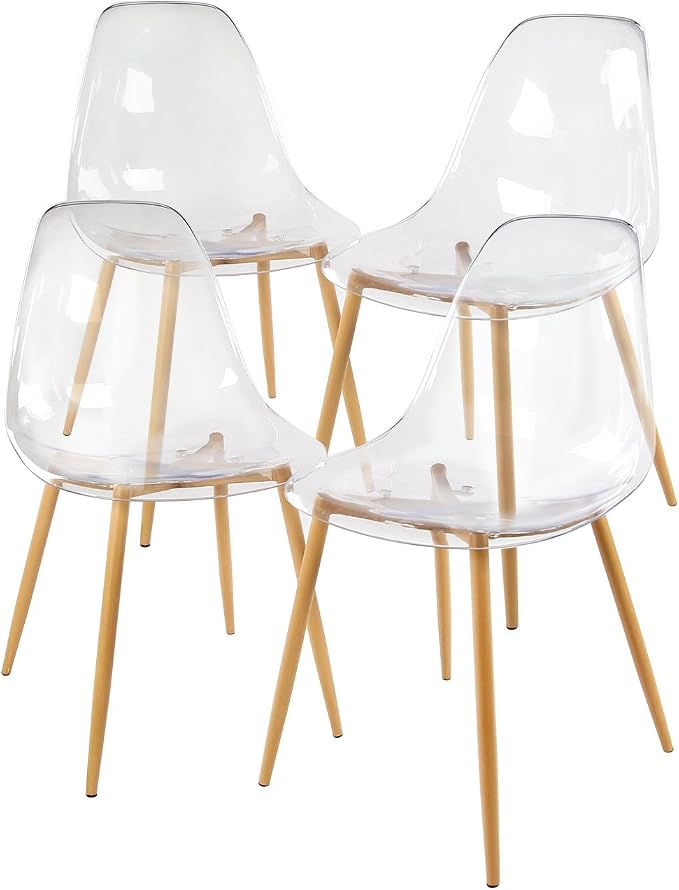 GreenForest Acrylic Ghost Chairs Clear Dining Chairs with Crystal Transparent Seat,Modern Mid Century Dining Chairs Set of 4, Plastic Shell Accent Side Chairs for Kitchen,Lounge: Buy Online at Best Price in UAE