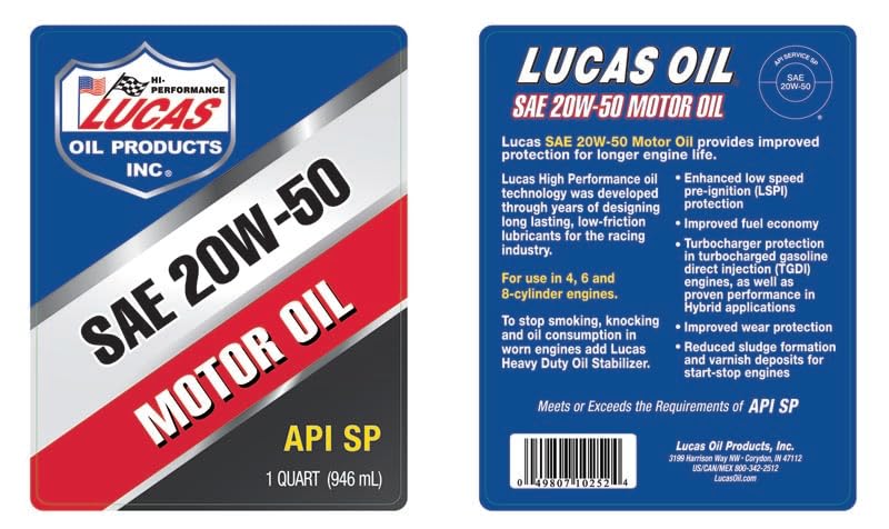 Aceite para motor Lucas Oil 20W-50 Pack 6 x 1 Quart miniatura 2