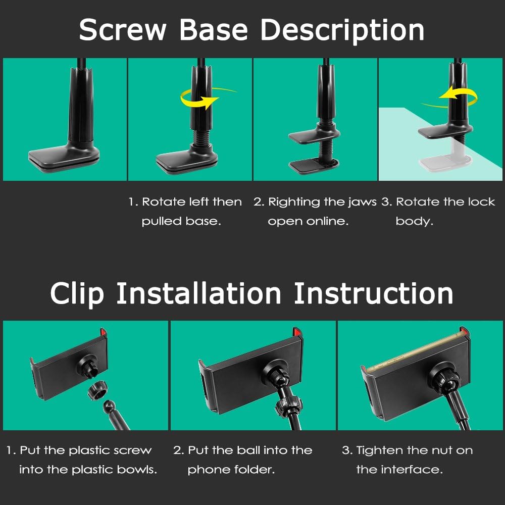 Tablet Cellphone Stand Holder, AFUNTA Gooseneck Lazy Bracket Compatible 4-7.2 Inches iPhone iPad GPS Samsung LG BlackBerry Devices,360 Degree Rotating,27.5" Flexible Arm - Black