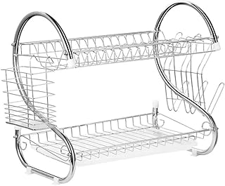 MAESTRO MR-1025 suszarka do naczyń z 2 poziomami ociekacza stojak na naczynia ze spodkiem szklanym i półką na sztućce (43 cm)