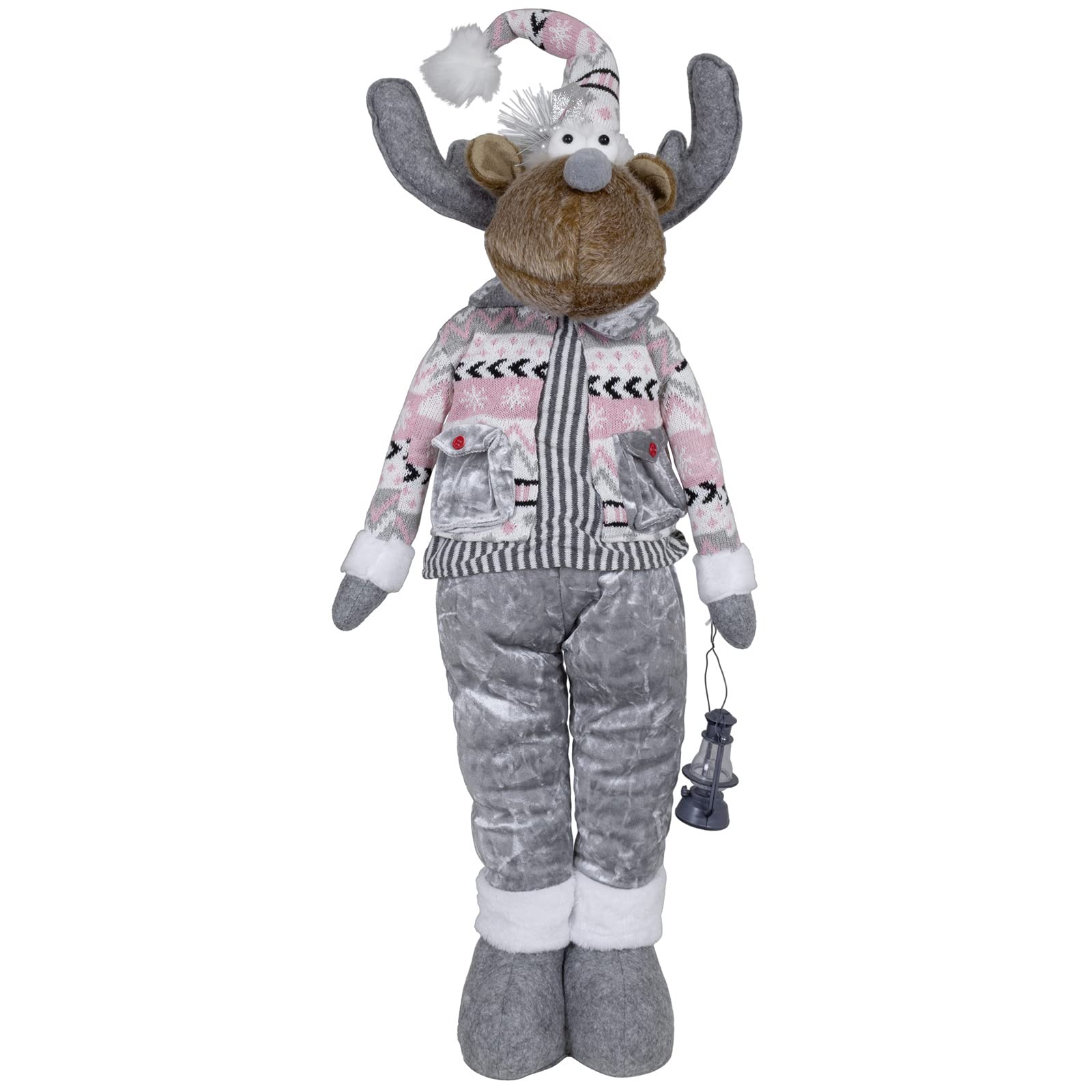 XL Weihnachts-Elch 52cm ausziehbar (80cm) im 2er Set Teleskopbeine Rentier Silber-rosa