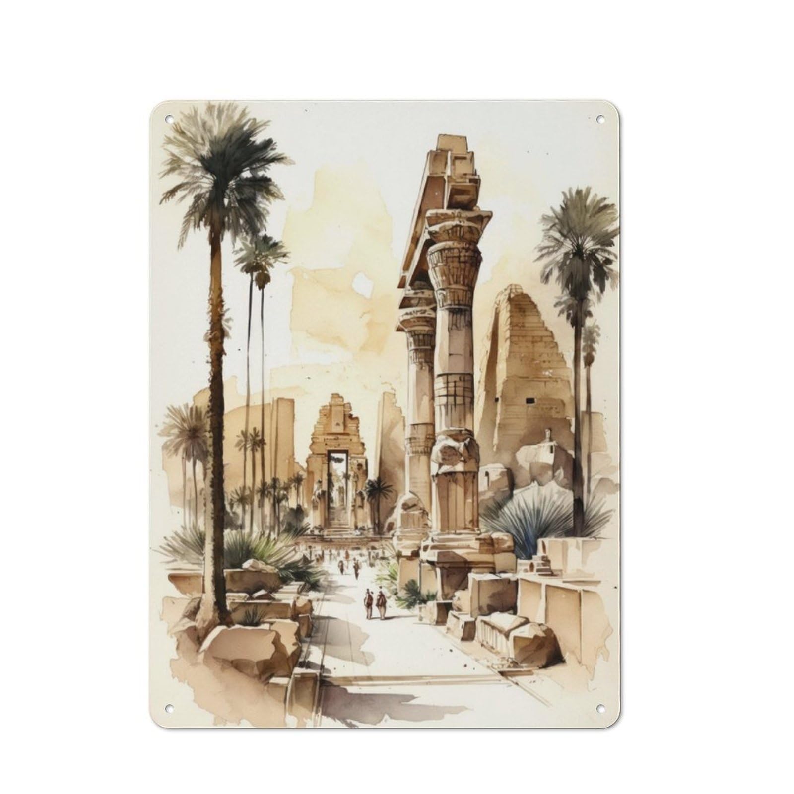 Junmoney The Karnak Temple Egypt Vintage Vintage Tin Sign 40X30cm Featuring Cafe Wall Decor For Coffee Bar, Kitchen, Bistro Or Tea Corner