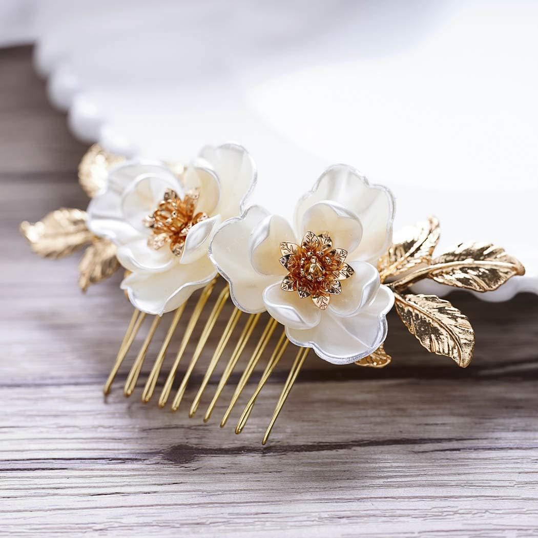 Amazon.com : Flower Wedding Hair Comb for Bride White Flower  display picture 1