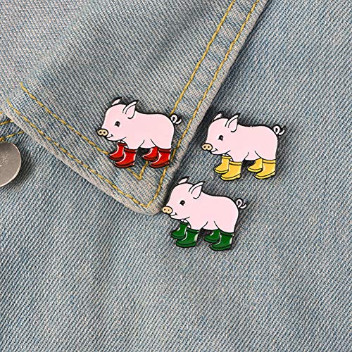 GREENLANS-1 Broschen Stifte, Kawaii Cartoon Schwein Regen Stiefel Tierlegierung Emaille Brosche Pin Party Geschenk Abzeichen rot Cover