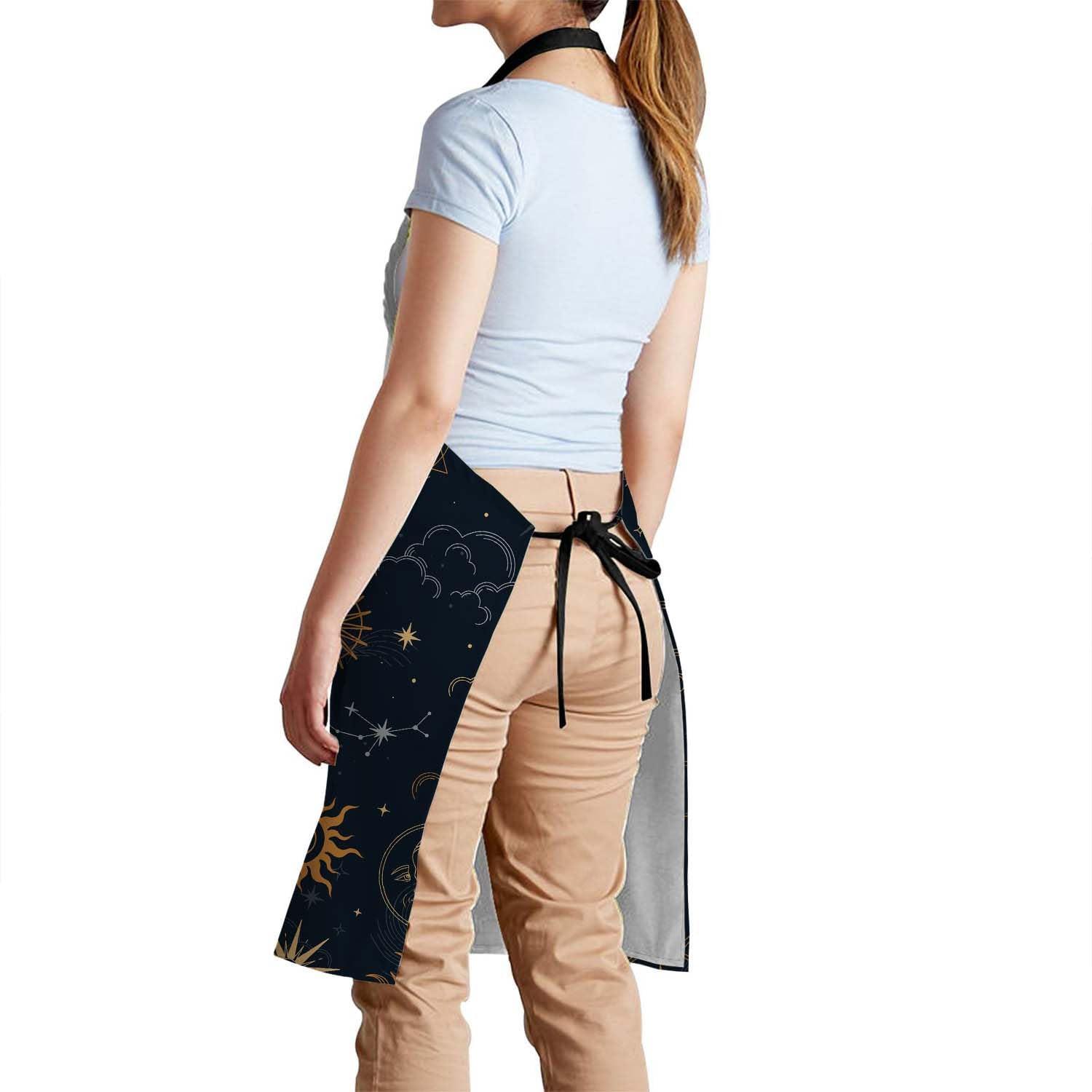 Smooffly Sun Moon Star Apron,Adjustable Neck Bib Apron for Men Women,Suitable for Kitchen Cooking Waitress Chef Apron - Image 3