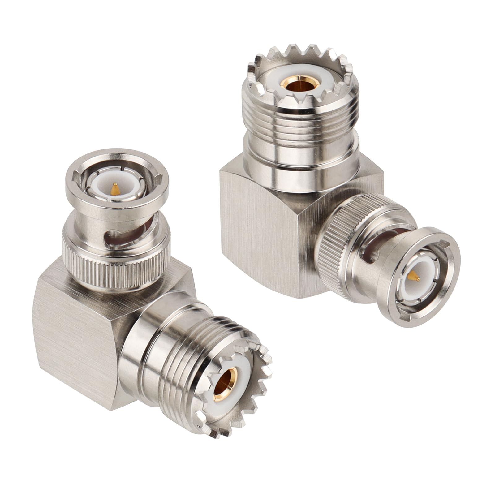 XRDS -RF UHF Female to BNC Male Adapter - 90 Degree BNC Male to SO-239 Female Connector for Ham Radio, CB Radio, and RF Applications (2 Pack)