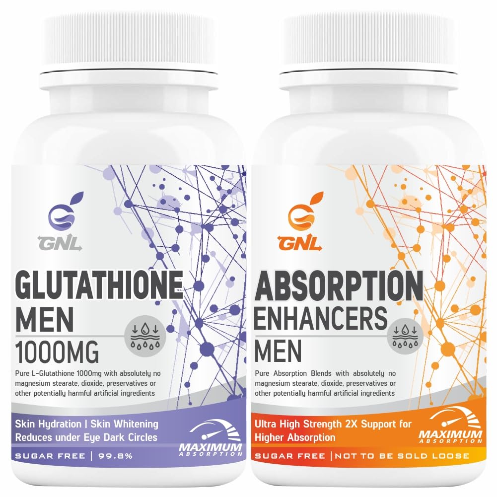 GNL Glutathione Tablets 1000mg For Men With Alpha Lipoic Acid, Vitamin C, E, Biotin, & Milk Thistle, Collagen Builder, L-Glutathione Supplement To Support Skin Health-60 Tablet (No Capsule Pack1)