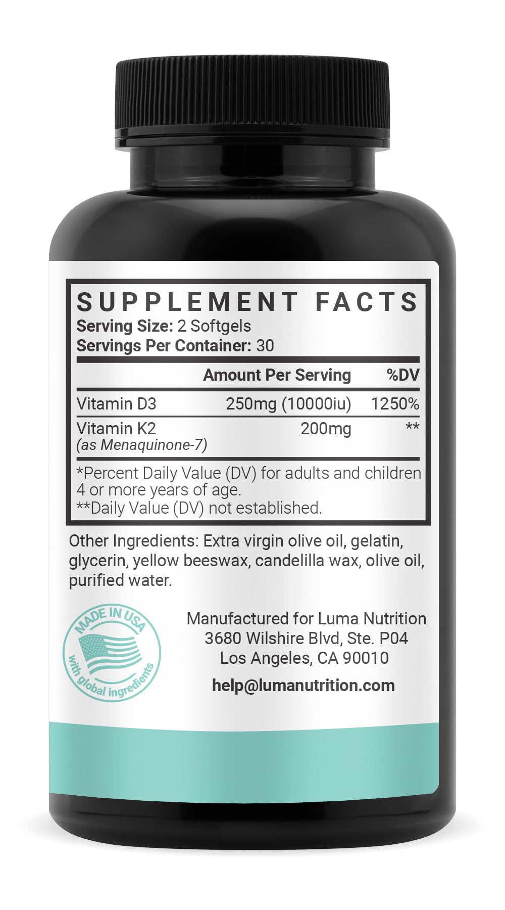 Luma Nutrition Vitamin D3 K2 Supplement 10,000 IU - 60 Softgels — Amazon image 9