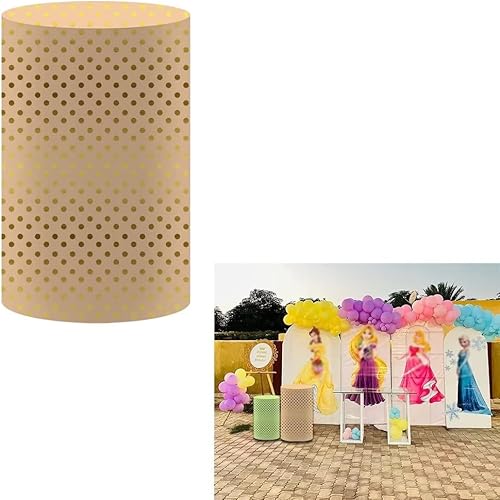 Cubiertas de pedestal para decoración de fiesta de cumpleaños de princesa, lunares dorados en beige, cubierta de zócalo de baby shower, cubierta de