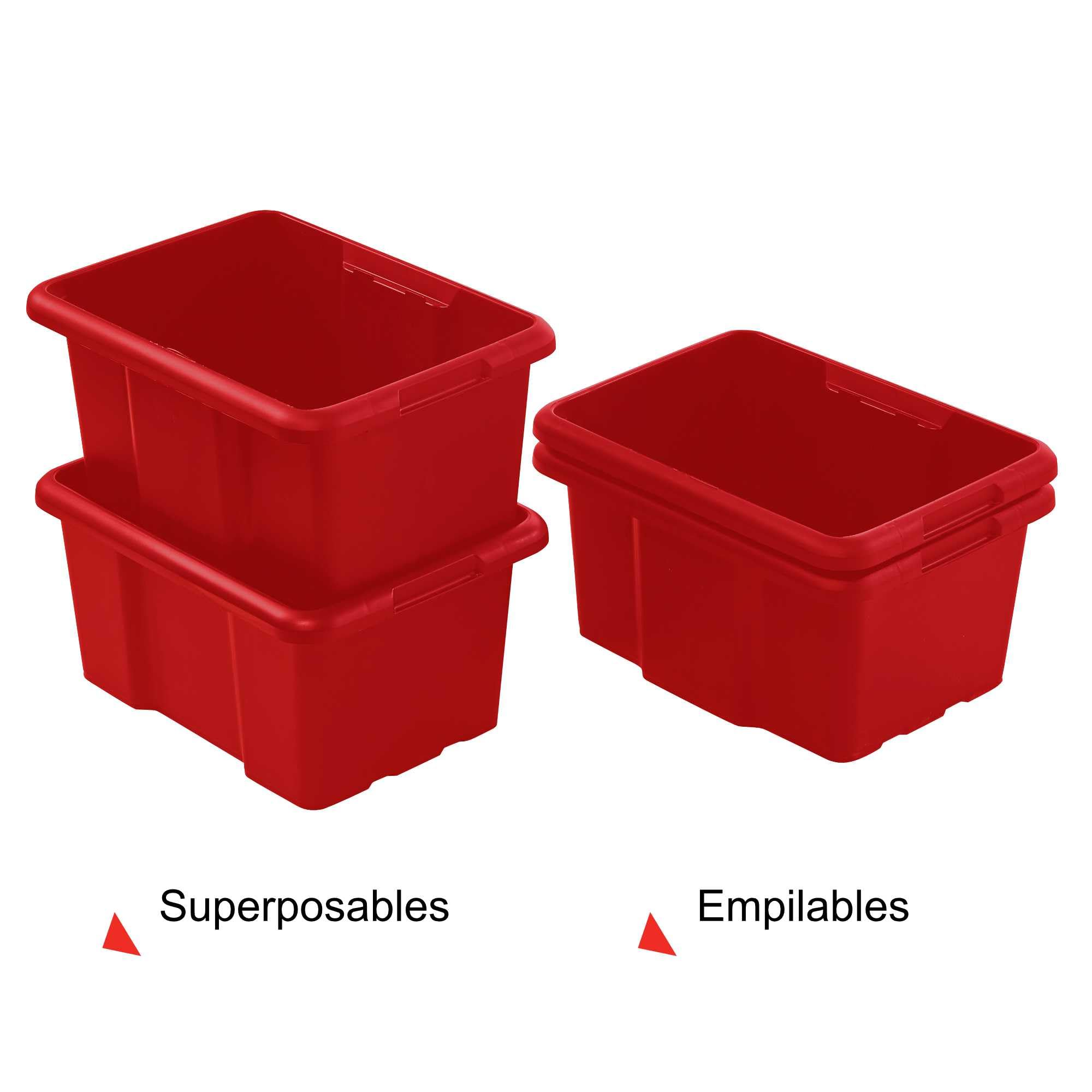 Sundis set di 10 scatole portaoggetti da 30L, rosso, L.46,5xl.36,5x H23cm, in plastica riciclata, impilabili, ideale per l'officina, il bricolage o il trasporto