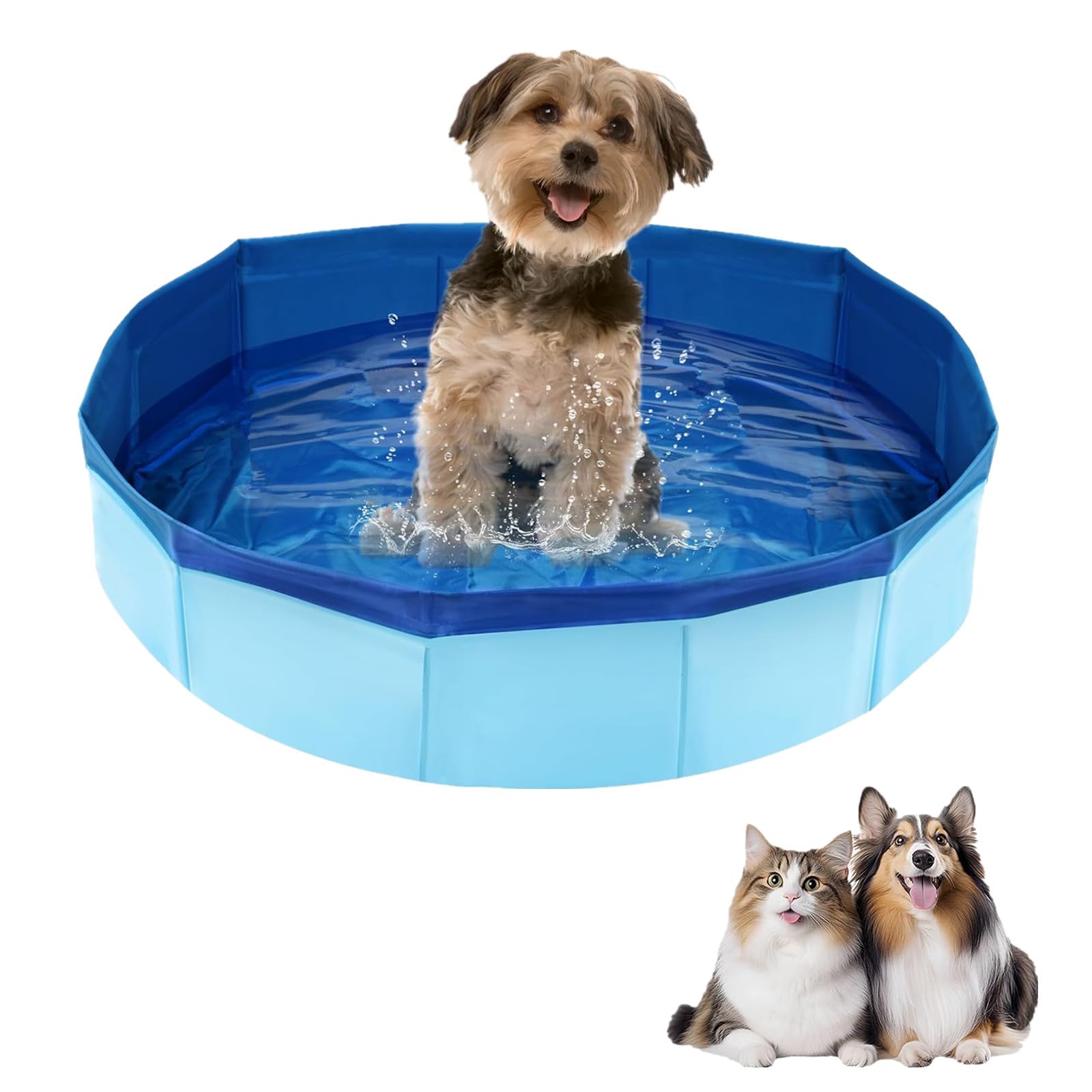 Foldable Dog Pool,Dog Paddling Pool,Puppy Cat Bathing Tub,Dogs Swimming Pools,Collapsible Dogs Bath Tub,Non-Slip Pet Water Tub,Outdoor Backyard Garden Bath Pools for Pets,50 * 50 * 10cm (Blue) — image 1