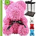 Rose Flower Bear - Trendiees Fully Assembled 16 inch Hugz Teddy Bear - Over 20 Dozen Artificial Flowers - Gift for Mothers Day, Valentines Day, Anniversary & Bridal Showers (Pink) - w/Clear Gift Box