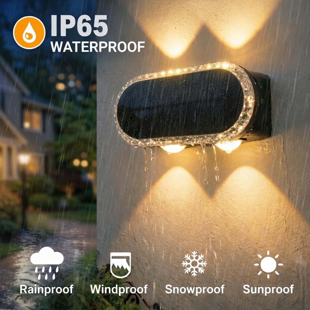 Solar Fence Lights Outdoor: IP65 Waterproof Wall Lighting with Dual Focused LED Up Down - 3000K/4000K/6000K 10-12H Lasting - Easy to Install for Backyard Patio Porch 8 Pack