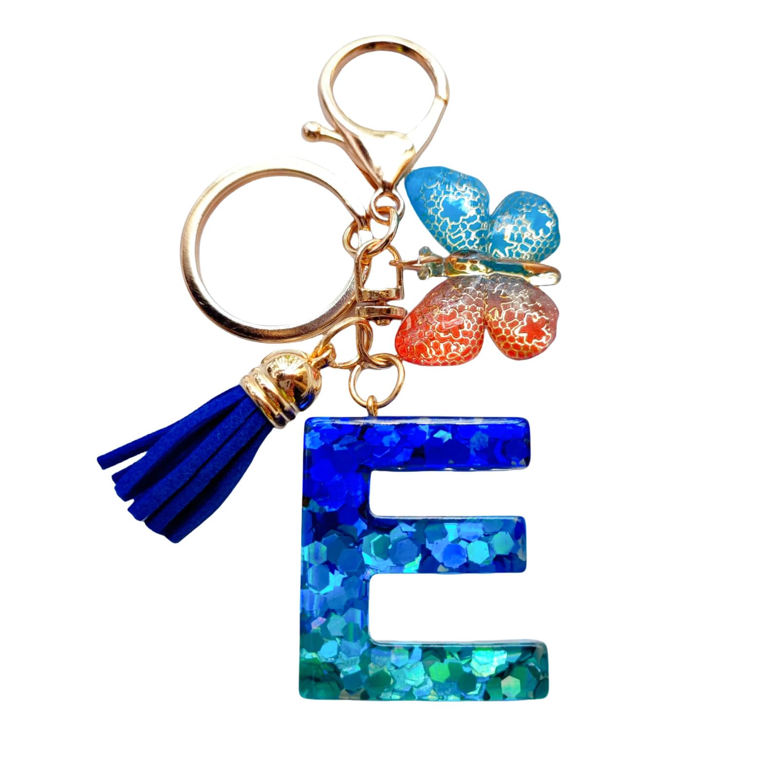 SANLONGXL Cute Initial Letter Keychains for Women Girls Tassel Butterfly Pink Purple Green Keychain for Backpack School Bag