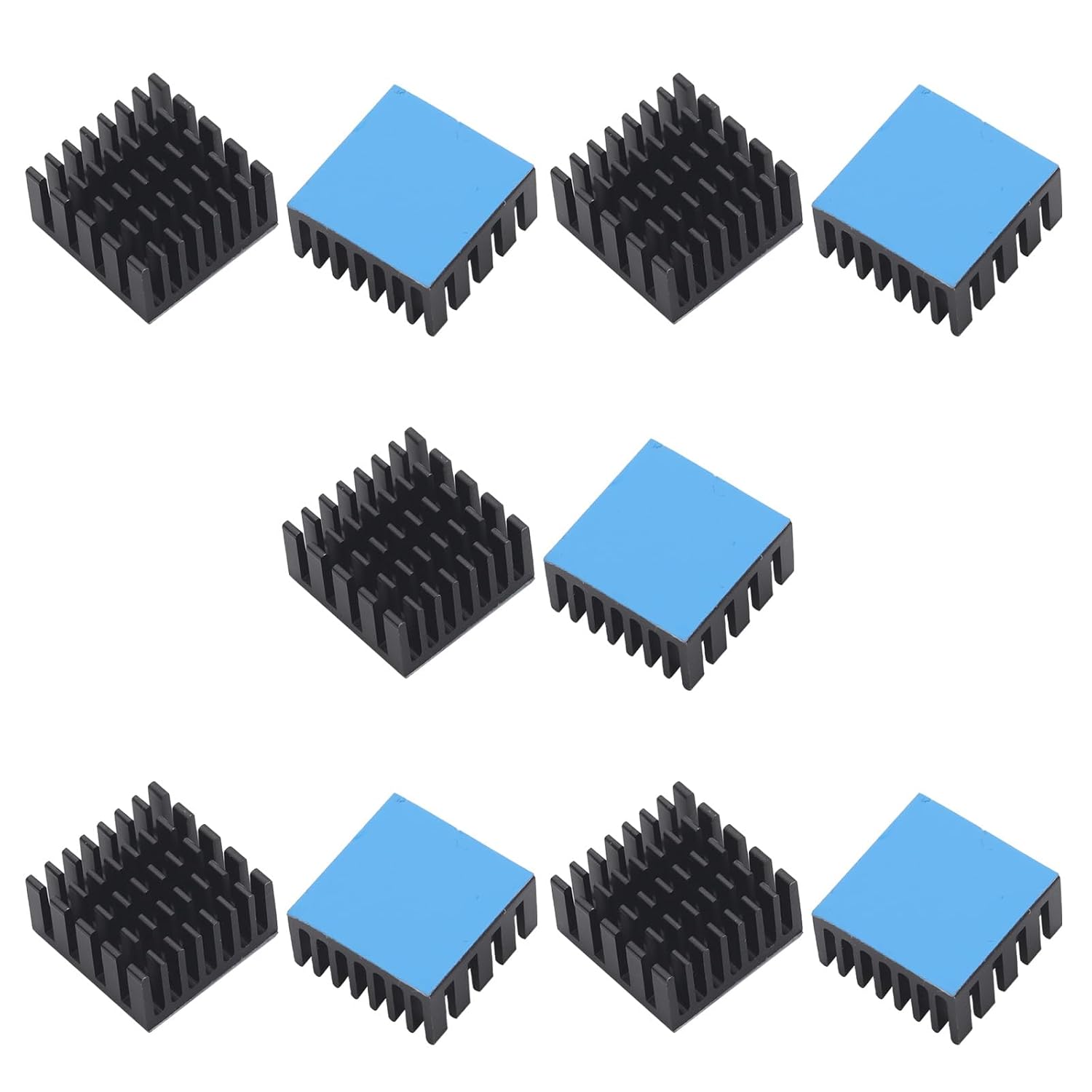 10PCS 20×20×10mm Aluminum Heatsink with Conductive Adhesive Tape | Black，with Thermal Conductive Adhesive Tape，for Cooling VRM GPU Stepper Driver 3D Printer Stepper Motor Raspberry Pi