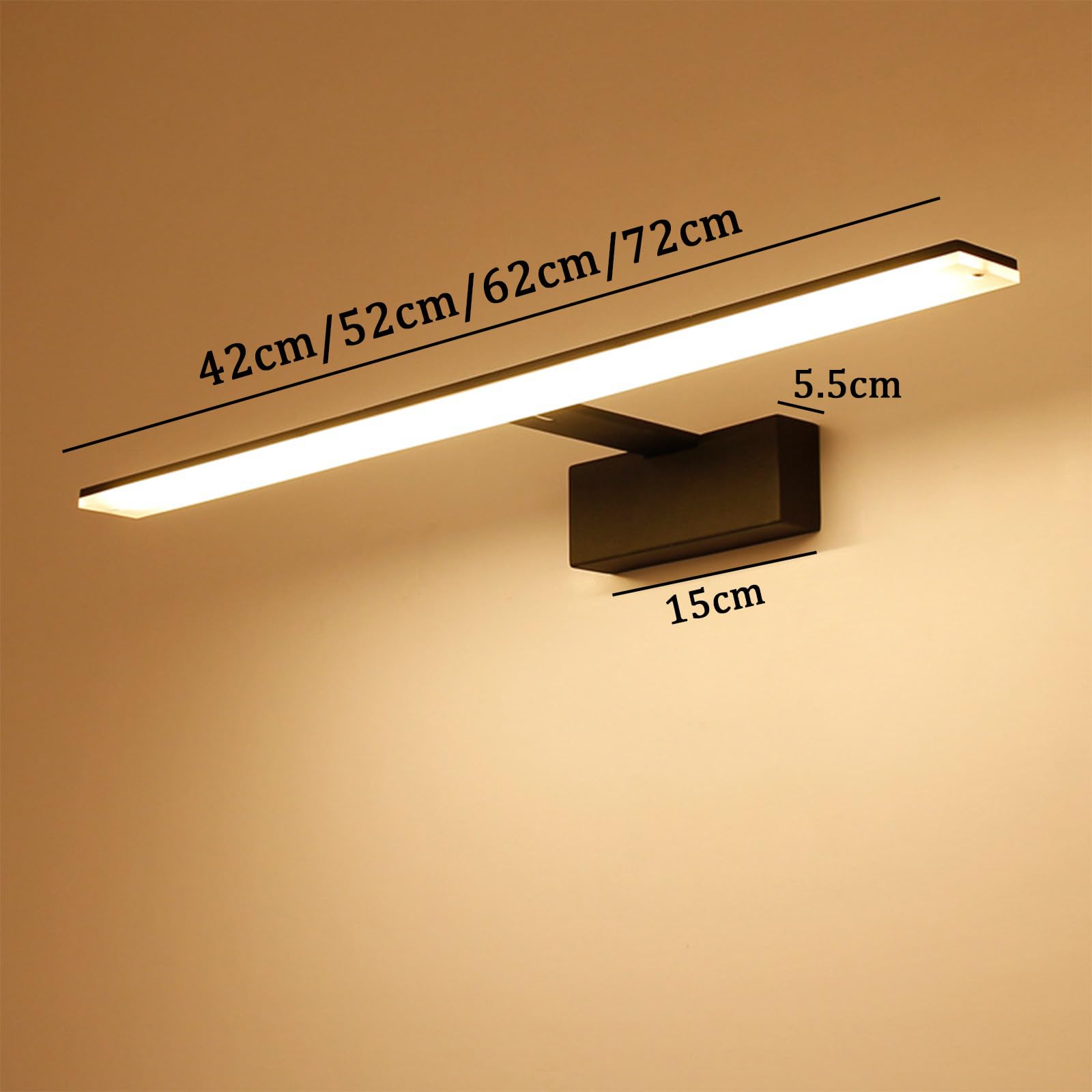 LED Spiegelleuchte Bad Wandleuchten Modern Minimalistisch Bildbeleuchtung Wandbeleuchtung Metall Wasserdicht Wandleuchte für Schminktisch Wohnzimmer Schlafzimmer (Weiß Warmes Licht,62cm)