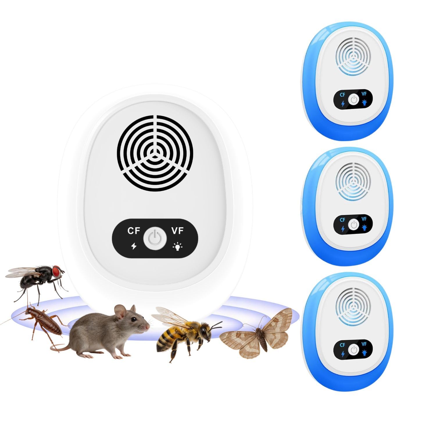 Repelente Ultrasónico de Plagas, 4-Pack, Plug & Play, Silencioso, Ahuyentador Eléctrico para Ratas, Cucarachas, Mosquitos, Alternativa Ecológica, Enchufe Tipo C CEE 7/16 EU