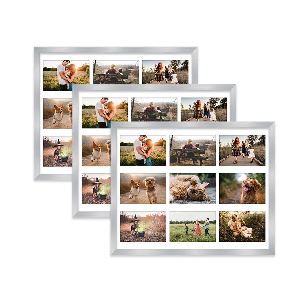 Silver Multi Photo Frame - Holds 9 x 6x4 Pictures, Family Collage Picture Frame for Wall Display, 20x16 Frame size, Set of 3 — image 1